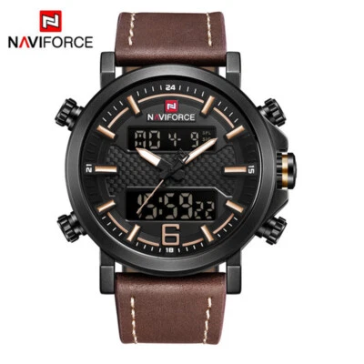 NAVIFORCE Sport Watches LED Quartz Digital Watch Fashion Male Leather Wristwatch - Image 1 of 4