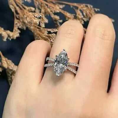 3 Ct Marquise Lab-Created Diamond Engagement Ring | 14K White Gold Plated - Image 1 of 4