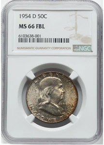 1954 D NGC MS66FBL Full Bell Lines Franklin Half Dollar - Picture 1 of 2