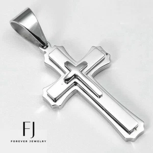 Herren Silber, Edelstahl. Kreuz 67mm 3D Anhänger, Hochglanzpoliert Unisex..Box - Bild 1 von 3