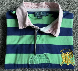 Vtg Polo Ralph Lauren Striped Rugby Shirt Monogram Logo Mens 3XB Bright Colorful - Picture 1 of 8