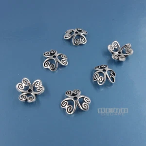 6 tapas espaciadoras florales corazón pergamino plata esterlina maciza envejecida de 9 mm #33850 - Imagen 1 de 2