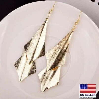 Fashion Women Baroque Style Jewelry Earrings Frosted Texture Leaves Stud 1248 - Image 1 of 4