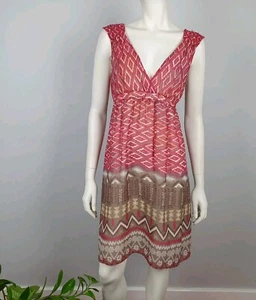 Next Size 12 Empire Waist A Line Dress Elastic Waist Sleeveless V Neck Pink NEW - Bild 1 von 12