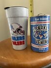 ken stabler's snake venom cola can and houston oilers football drink tumbler cup