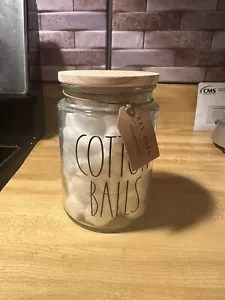 Rae Dunn Large Cotton Balls Glass Jar With Wooden Lid - Picture 1 of 3