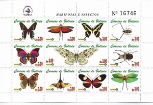 #2188 BOLIVIA 2001 FAUNA INSECTS BUTTERFLIES MINISHEET YV 1100A-M MNH - Picture 1 of 1