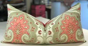 ONE KRAVET GERANIUM "LATIKA" PRINTED PAISLEY LINEN CUSTOM BOLSTER PILLOW - Picture 1 of 2