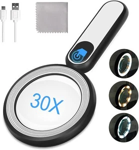Rechargeable Magnifying Glass Light Handheld Lightweight Lighted LED 3 Modes - Picture 1 of 6