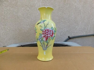 Vaso porcellana cinese vintage dipinto a mano fiori uccellino 10" - Foto 1 di 12