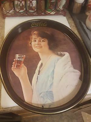 Coca Cola Tin Oval Tray January 1923 Calendar Girl 15" X 12" - Image 1 of 1