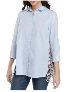 Tommy Hilfiger NWT $80 Blue/White Striped Contrast Mixed-Print Shirt Top Medium - Picture 1 of 2