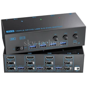 USB 3.0 HDMI+2*Displayport KVM Switch 3 Monitor 3 PC 8K Triple Monitor Switcher - Afbeelding 1 van 22