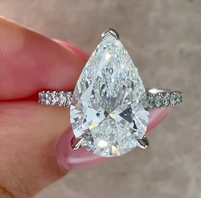 5.40 Ct Pear-Cut EF/VS1 Lab Grown Diamond Solitaire Wedding Ring 14k White Gold - Image 1 of 4