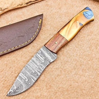 手工制作大马士革钢制薄刀 | 8.0 英寸 | 全唐皮革鞘 IT-2661 — 第 1/4 张图片