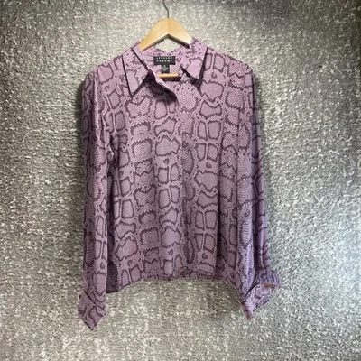Блузка шелковая Spenser Jeremy 10 фиолетовая со змеиным принтом на пуговицах с длинным рукавом опрятная - Изображение 1 из 4