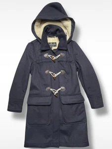 Barbour Wool Cashmere Duffle Coat Navy UK 8 Shearling Lined Mission Toggle Hood - Picture 1 of 17