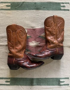 Vintage Olathe Brown Western Cowboy Boots USA Made Multi Colored Size 9 D - Picture 1 of 10
