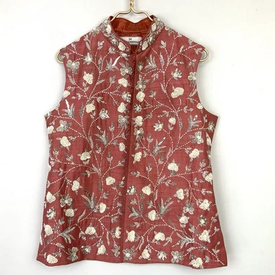 Mahima Mahajan Mens Large 42 Coral Beaded Nehru Jacket Wedding Vest Waistcoat - Image 1 of 4