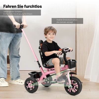 Dreirad mit Schubstange Laufrad Lenkstange Kinderdreirad Baby 2-5 Jahre Geschenk - Bild 1 von 4