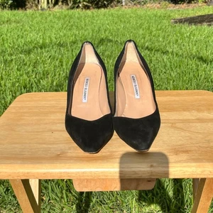 Manolo Blahnik BB nero pelle scamosciata tacco a punta taglia 40/US 10 - Foto 1 di 13