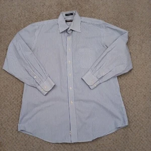 Kirkland Signature Shirt Mens Size 16.5 Blue Striped Long Sleeve Button Up - Picture 1 of 11