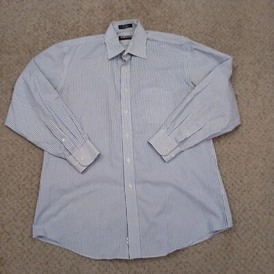 Kirkland Signature Shirt Mens Size 16.5 Blue Striped Long Sleeve Button Up - Image 1 of 4