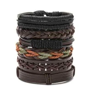 (12)pz Bracciale Uomo Vintage Pelle Intrecciato Assortito per Mix Match o Regali - Foto 1 di 3