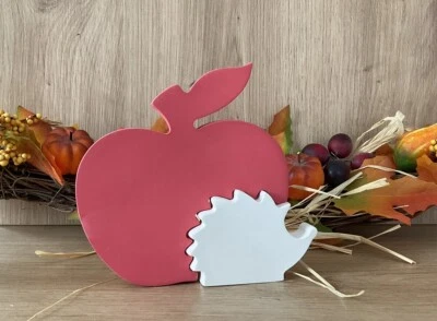 Deko Figur Aufsteller Statue Apfel & Igel Herbst Kunststein Modern Unikat *2 - Bild 1 von 3