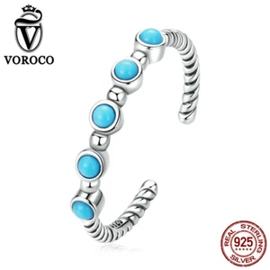 Fashion 925 Sterling Silver Silver Turquoise Twist Open Finger Ring Women VOROCO