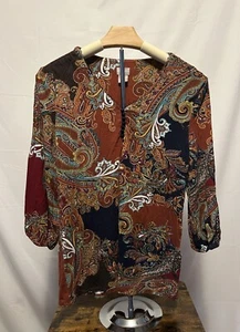 Chicos Brown Paisley Boho Vneck Top Size 0 - Picture 1 of 4