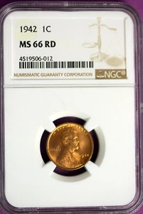 1942 - NGC MS66RD LINCOLN CENT!!  #B34669 - Picture 1 of 2