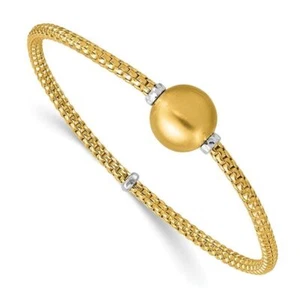 14K Solid Two Tone Gold Ball Stretch Wrap Bracelet - Picture 1 of 12