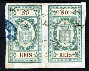 MOZAMBIQUE 1884 (??) 50 PAR DE ESTAMPILLAS DE INGRESOS DE ARROZ VFU IMPERFORADAS - Imagen 1 de 2