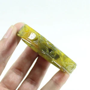 56mm Chinese Hand-carved Yellow Brown Jadeite Jade Gems Bangle Bracelet j6922 - Picture 1 of 11