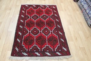 Vintage Handgeknüpfter Traditioneller Orientteppich Wolle Rot Großer 155 x 105 cm - Bild 1 von 12