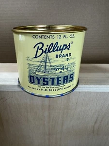 Vintage BILLUPS BRAND OYSTERS TIN CAN 12 Oz. H.K. Billups MATHEWS, VA NOS - Picture 1 of 5