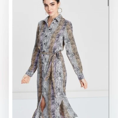 Miss Selfridge Snake Print Midi Dress In Lilac Size 4 Preppy Feminine Flowy - Image 1 of 4