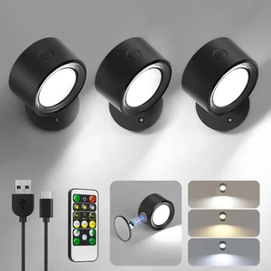 LED Wall Mounted Lights 3 Pcs with Remote, Wall Sconces Lamp 3000Mah Rechargeabl - Picture 1 of 7