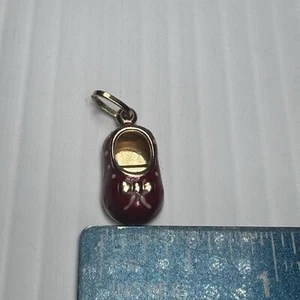 Italy 14k Gold Enamel Polka Dot RED Shoe / Slipper Charm Pendant PF-22 - Picture 1 of 10