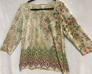 NWOT CHICOS Floral Paisley Knit Border Print Top Size 3 (L) Runs Small For 3... - Picture 1 of 7
