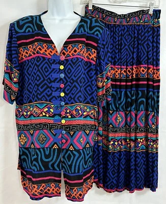 Vintage Sharon Anthony Plus Size Multicolor 2pc Set Skirt 18W/32 Jacket 16W/36 - Image 1 of 4