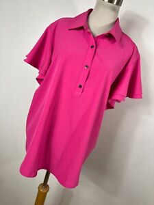 Chico's 2.5 Size Large 14 Polo Shirt Top Pink Gold Button Golf Pickleball J7