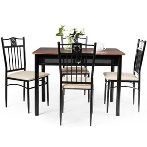 5 Piece Dining Set Industrial Metal Table 4 Chairs Kitchen Breakfast Furniture - Picture 1 of 5