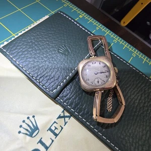 ANTIQUE 9K Ladies ROLEX Wrist Watch W&D 1920s w. Gold Case & Bracelet - Working - Picture 1 of 12