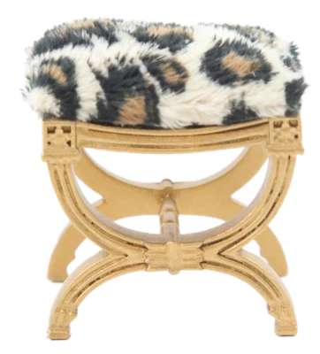 Casa de Muñecas Pintado Dorado Estampado Leopardo Piel X Marco Taburete Miniatura JBM Muebles Foto 1 de 4