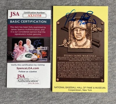 BOSTON RED SOX PEDRO MARTINEZ AUTOGRAPH HALL OF FAME PLAQUE POSTCARD JSA AX31558 - Image 1 of 2