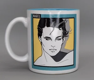 Vintage 80's Style Patrick Nagel Coffee Mug Blue Yellow Sultry Man 90s Art 1993 - Picture 1 of 11