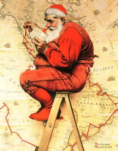 Rockwell Santa Christmas Tree Winter Holiday Classic Retro Metal Tin Sign USA - Picture 1 of 4