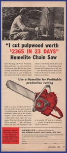 Vintage 1956 HOMELITE Chain Saw Chainsaw Ephemera 50's Print Ad - Picture 1 of 1
